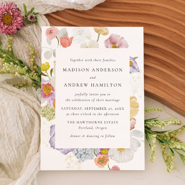 Colorful Watercolor Wildflower Wedding Invitation (Créateur téléchargé)