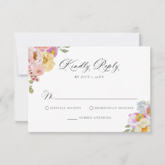Colorful Watercolor Wildflower Wedding RSVP Karte