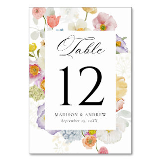 Colorful Watercolor Wildflower Wedding Tischnummer