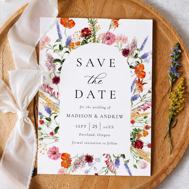 Colorful Watercolor Wildflowers Arch Wedding Save The Date (Von Creator hochgeladen)