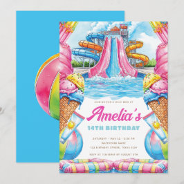 Colorful Waterpark Birthday Einladung