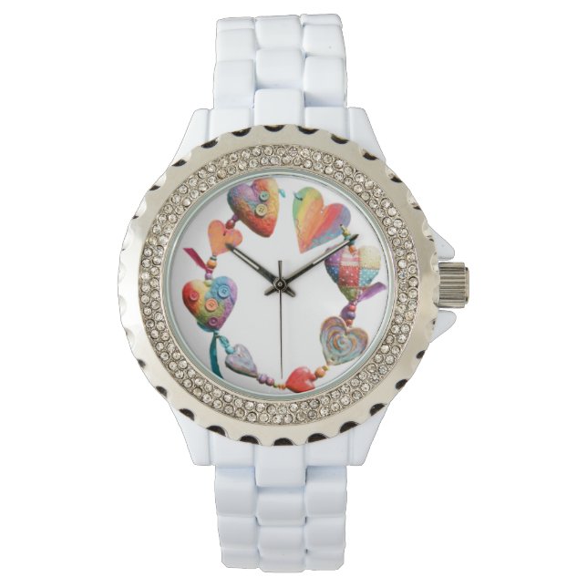 Colorful Whimsical Hearts Armbanduhr (Vorderseite)