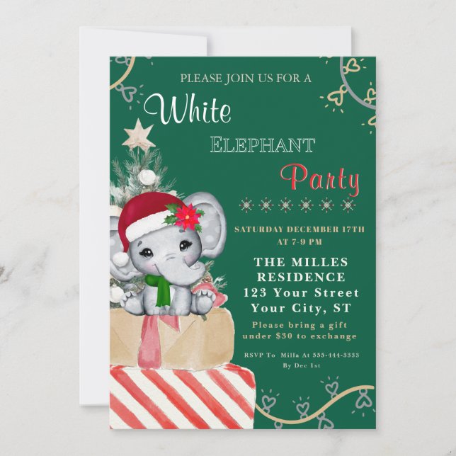 Colorful White Elephant Christmas Holiday Party  Einladung (Vorderseite)