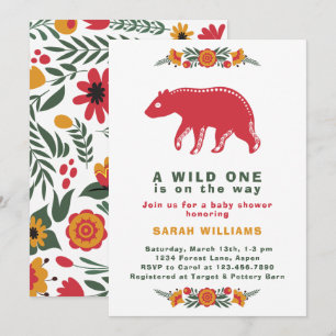 Colorful Wild One Folk Art Bear Boy Baby Dusche Einladung