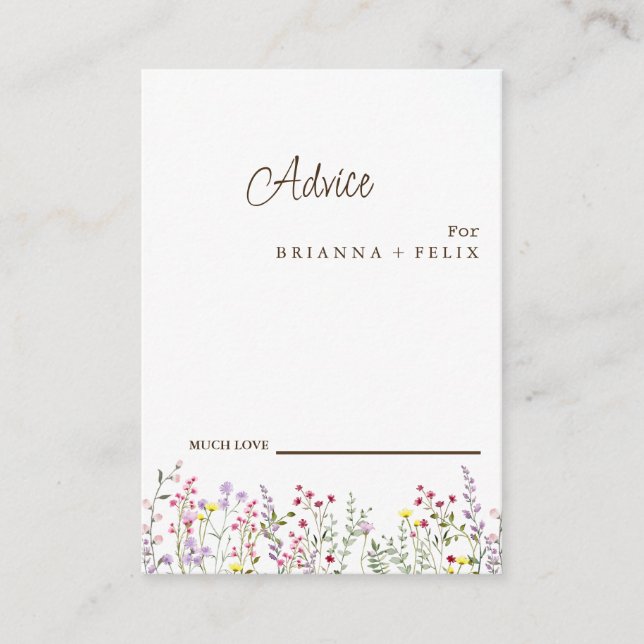 Colorful Wildblume Wedding Advice Card Hinweiskarte (Vorderseite)