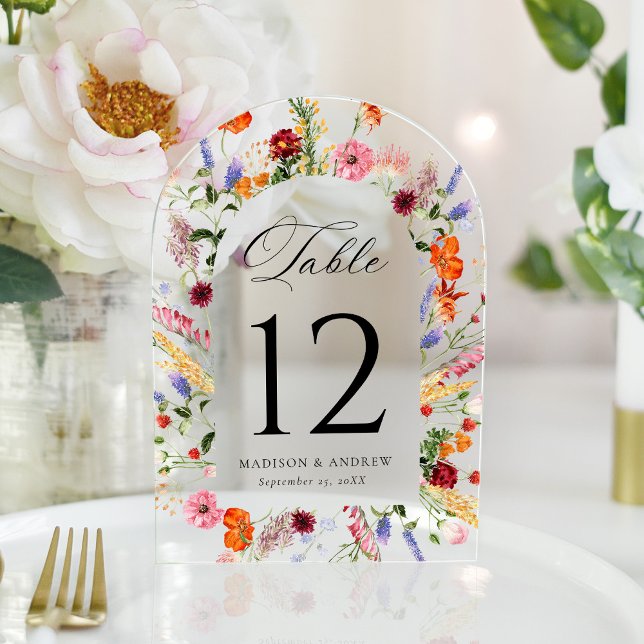 Colorful Wildflower Arch Acrylic Table Number Acryleinladungen (Von Creator hochgeladen)