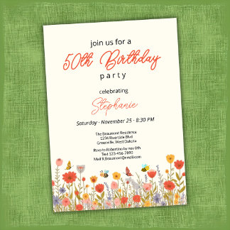 Colorful Wildflower Bee's 50th Birthday Party Einladung