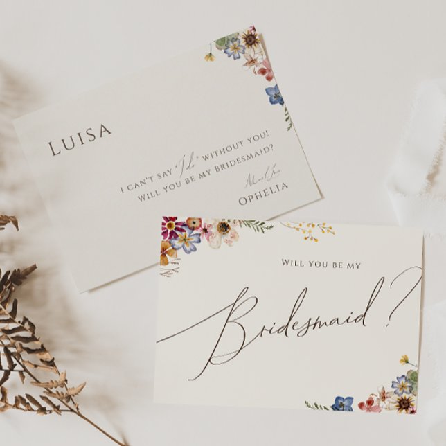 Colorful Wildflower Beige Bridesmaid Proposal Card Einladung (Von Creator hochgeladen)