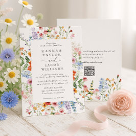 Colorful Wildflower Floral QR Code RSVP Wedding Einladung
