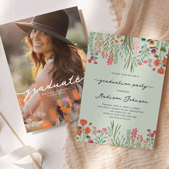 Colorful Wildflower Graduation Party Invitation Einladung (Colorful Wildflower Graduation Party Invitation)