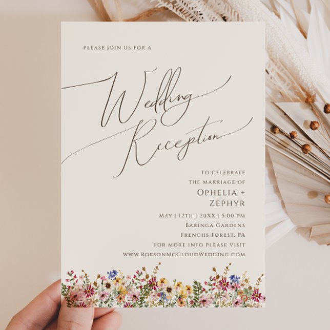 Colorful Wildflower Meadow Beige Wedding Reception Einladung (Von Creator hochgeladen)
