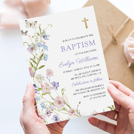 Colorful Wildflower Meadow Girl Baptism  Einladung