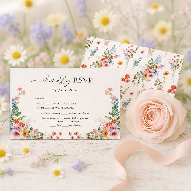 Colorful Wildflower Meadow Wedding RSVP Karte (Von Creator hochgeladen)