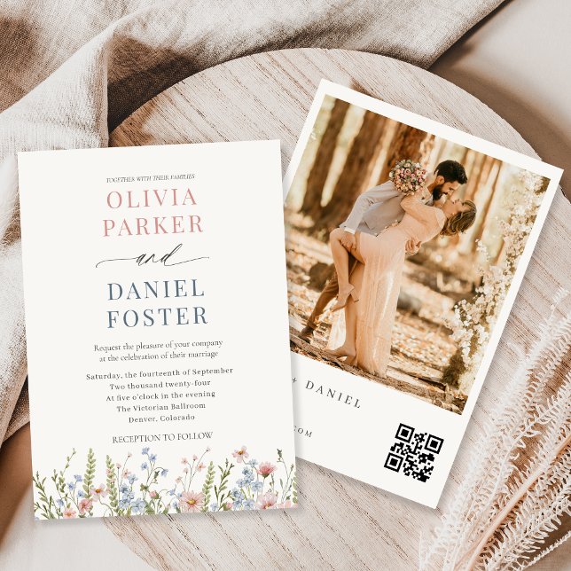 Colorful Wildflower QR Code Photo Wedding Einladung (Von Creator hochgeladen)