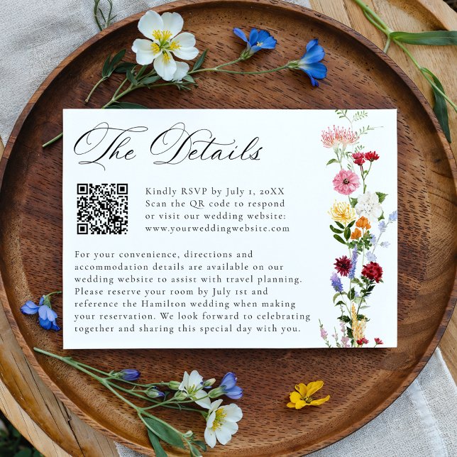 Colorful Wildflower QR Code Wedding Details Begleitkarte (Von Creator hochgeladen)
