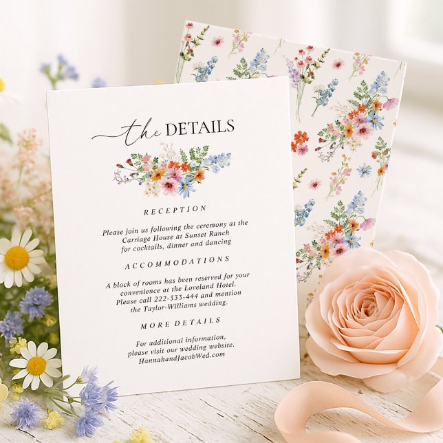 Colorful Wildflower Wedding Details Begleitkarte (Von Creator hochgeladen)