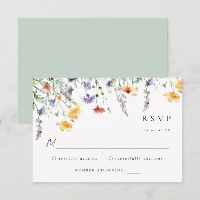 Colorful Wildflower Wedding RSVP Card (Vorne/Hinten)