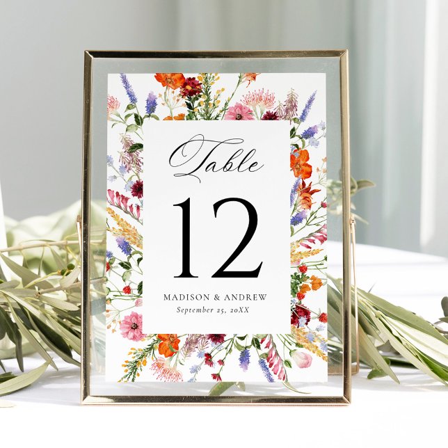 Colorful Wildflower Wedding Table Number Card Einladung (Von Creator hochgeladen)