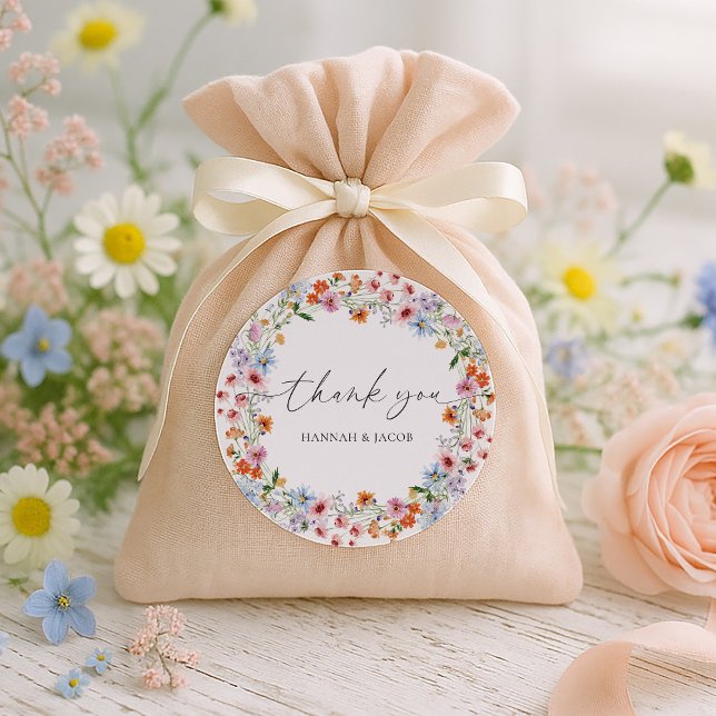Colorful Wildflower Wedding Thank You Favor Runder Aufkleber (Von Creator hochgeladen)