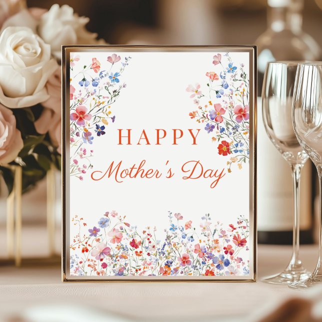 Colorful Wildflowers Happy Mother's Day table sign Poster (Elegant Colorful Wildflowers hAPPY Mother's Day Poster decoration table)