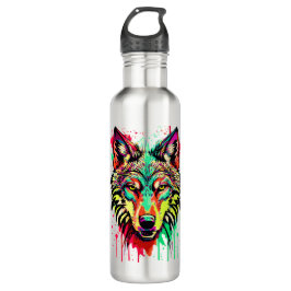 Colorful Wolf Head - Wolf Edelstahlflasche