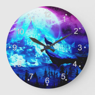 Colorful wolf howling große wanduhr