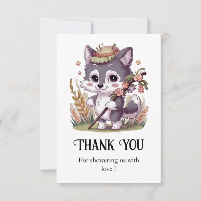 Colorful Woodland Wolf Baby Dusche Dankeskarte (Vorderseite)