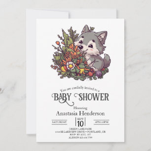 Colorful Woodland Wolf Baby Dusche Einladung