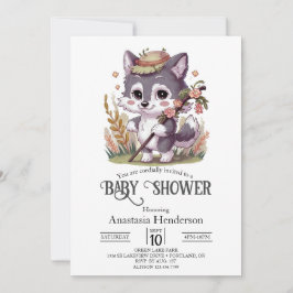 Colorful Woodland Wolf Baby Dusche Einladung