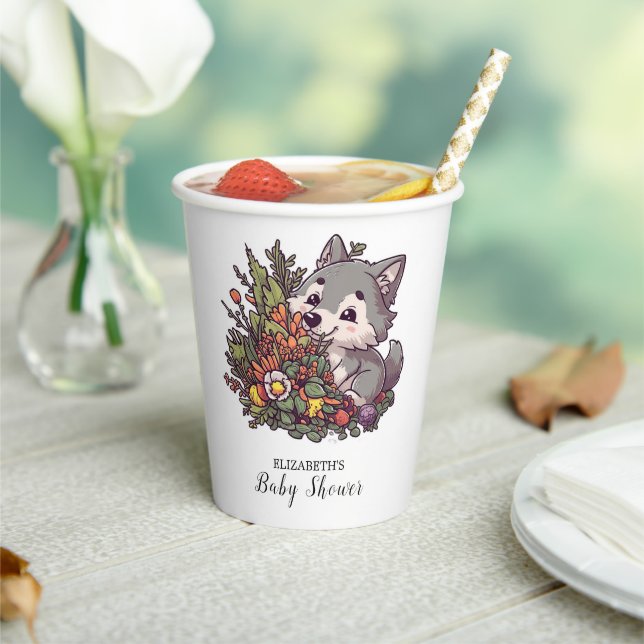 Colorful Woodland Wolf Baby Dusche Pappbecher (In Situ)