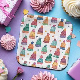 Colorful Woolly Hats Winter Pappteller