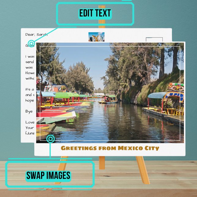Colorful Xochimilco Trajinera Boote in Mexiko Stad Postkarte (Enjoy our customizable postcard)