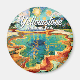 Colorful Yellowstone Hot Spring Van Gogh Vintage Magnet