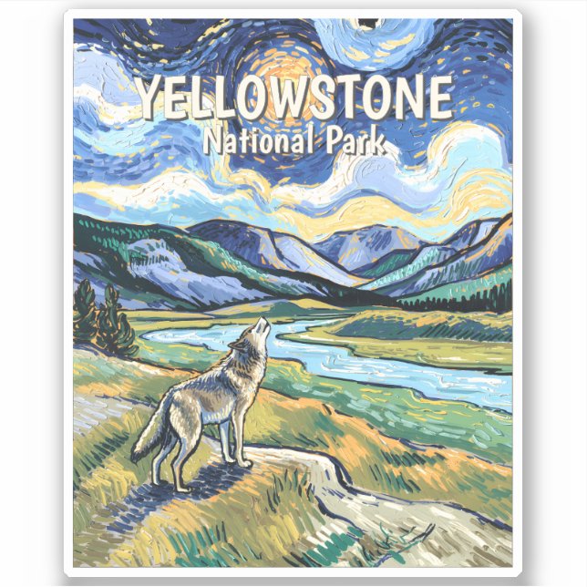 Colorful Yellowstone National Park Wolf Howling Aufkleber (Vorderseite)
