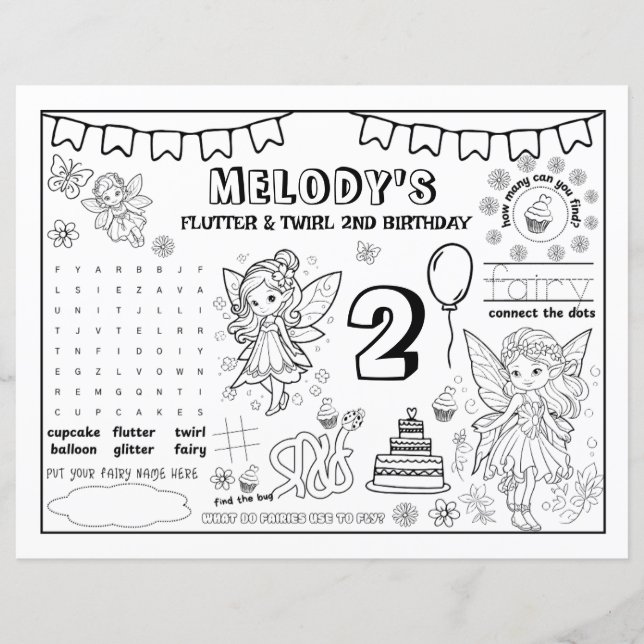 Coloring Book Fairy 2nd Birthday Paper Sheet (Vorderseite)