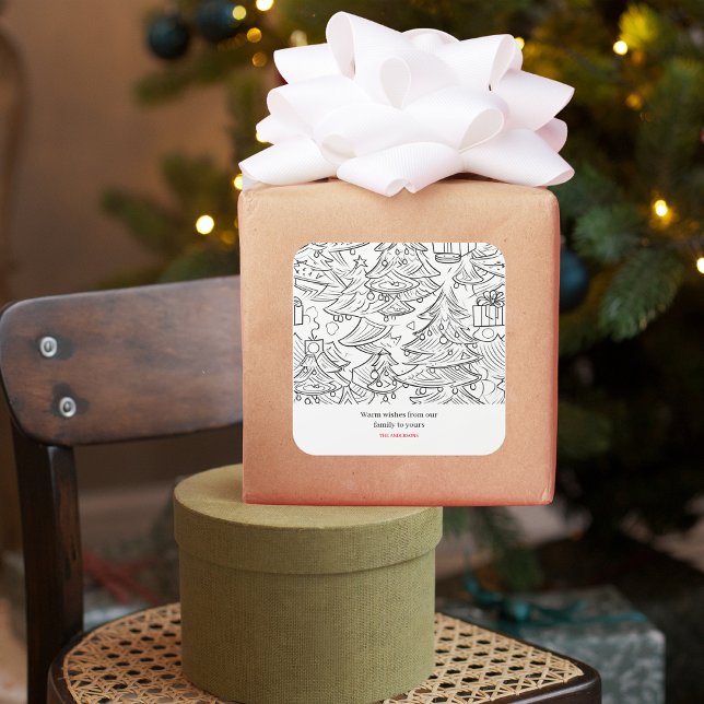 Coloring Outline Of Christmas Quadratischer Aufkleber (Von Creator hochgeladen)