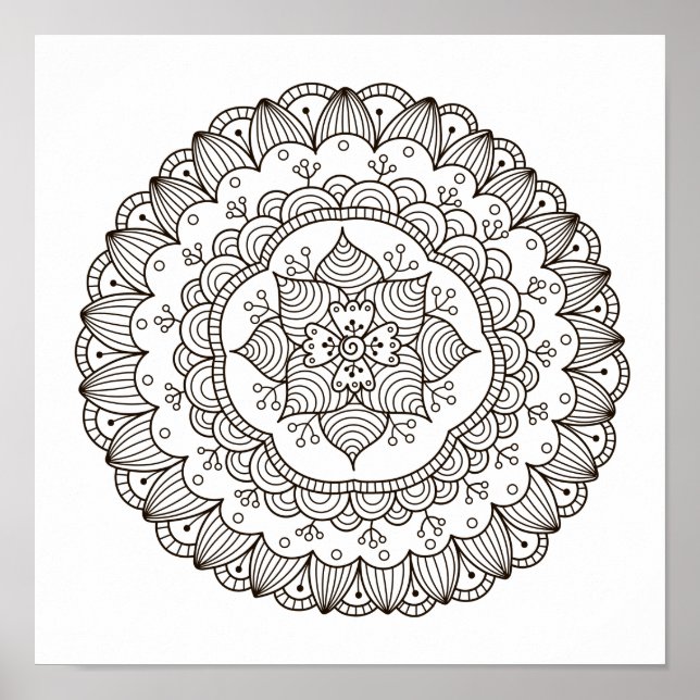 Coloring Page Mandala Blume Poster (Vorne)