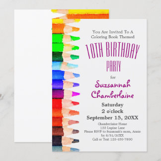 Coloring Theme Rainbow Pencils Children's Party Einladung