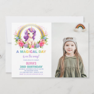 Colors Floral Unicorn Anniversaire Invitations pho