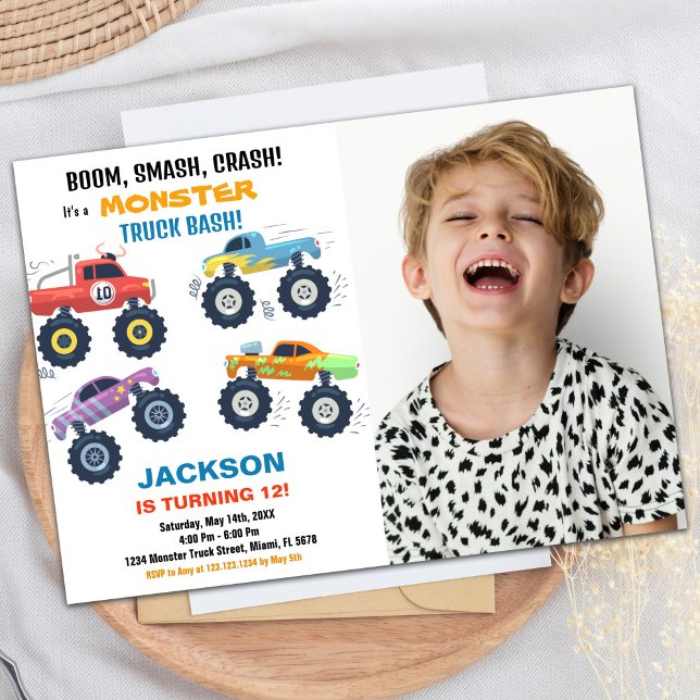 Colors Monster Truck Birthday Einladungen Foto (Colours Monster Truck Birthday Invitations Photo)