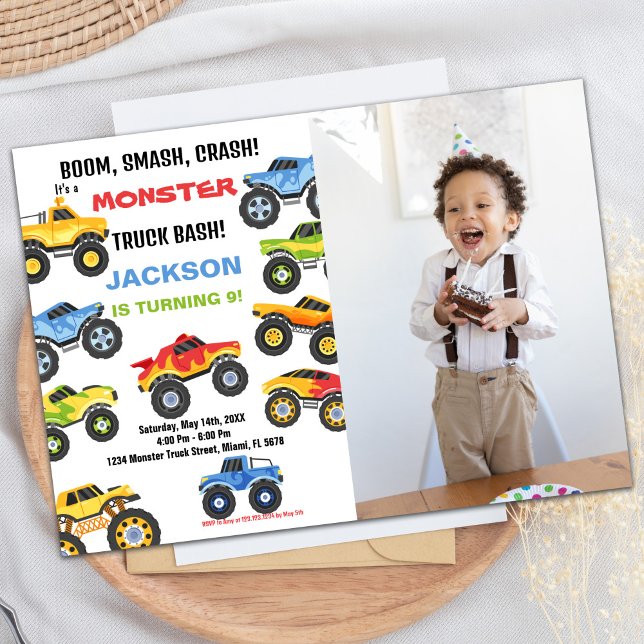 Colors Monster Truck Birthday Einladungen Foto (Colours Monster Truck Birthday Invitations Photo)