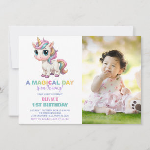 Colors Unicorn Invitations d'anniversaire avec pho
