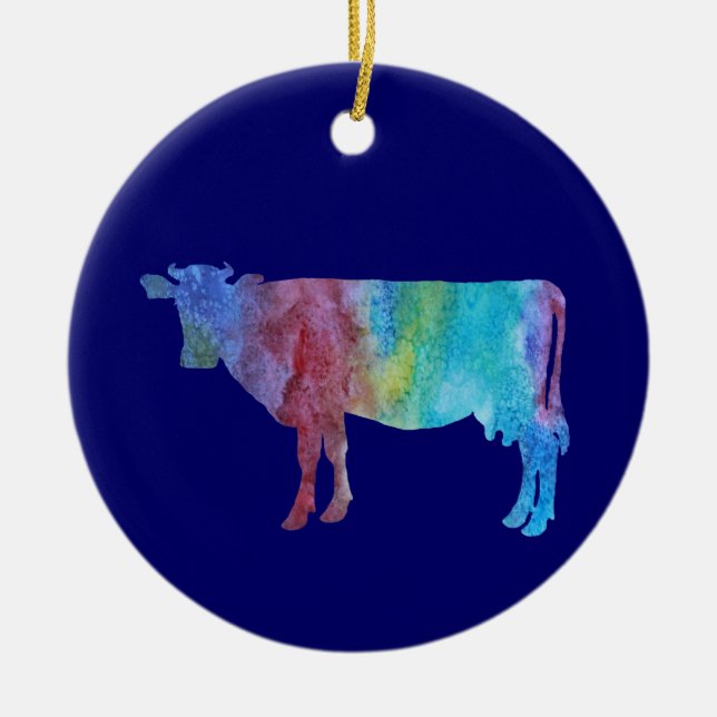 Colorwashed Kuh Keramik Ornament (Vorne)
