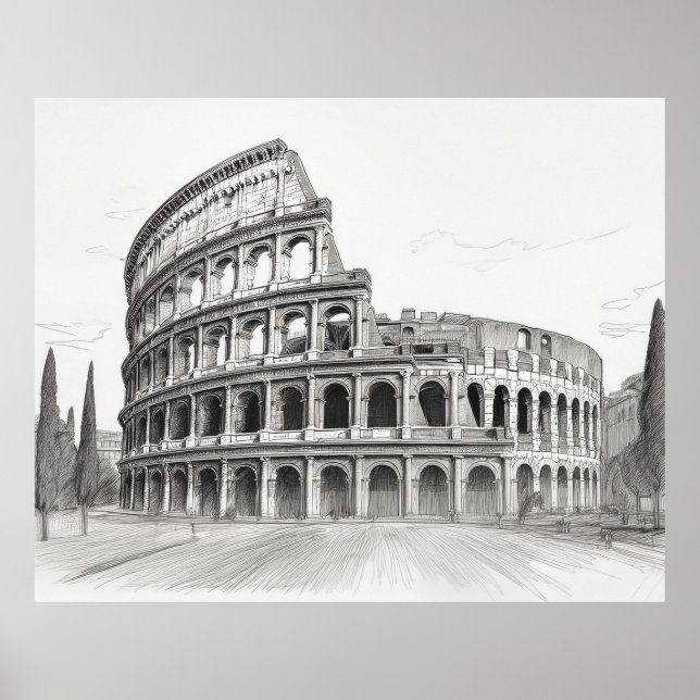 Colosseum historical landmark in rome, italy sketc poster (Vorne)