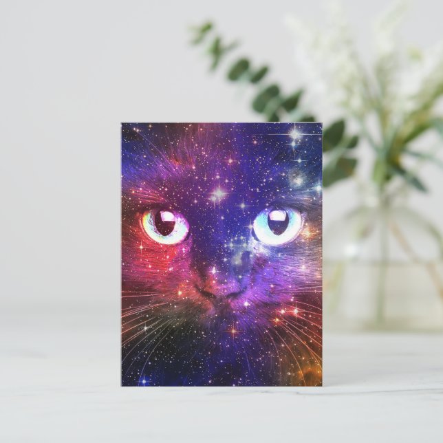 Colour Burst Galaxy Cat Postkarte (Stehend Vorderseite)