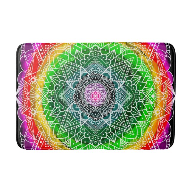 Colour Burst Rainbow Prism Mandala Badematte (Vorderseite)