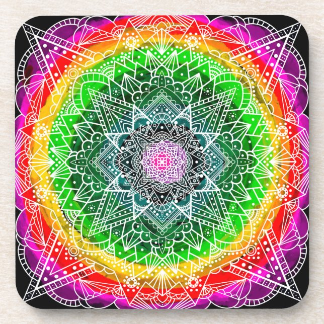 Colour burst Rainbow Prism Mandala Getränkeuntersetzer (Vorderseite)