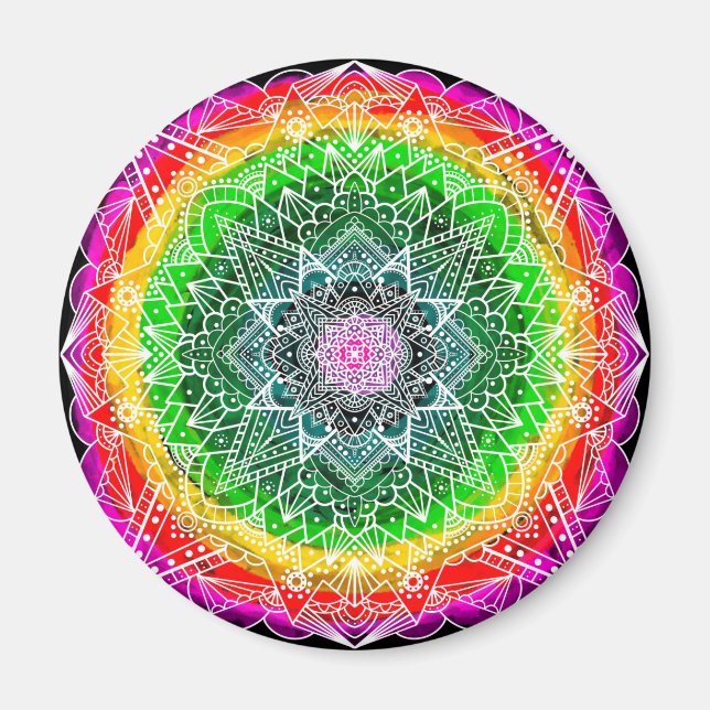 Colour burst Rainbow Prism Mandala Magnet (Vorne)