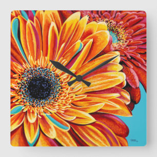 Colour Bursts II Quadratische Wanduhr