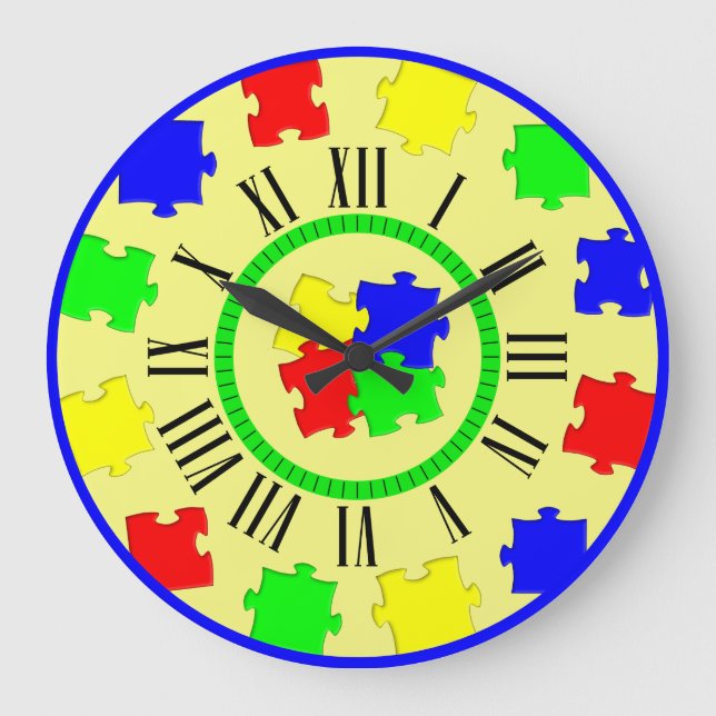Colour Jigsaw Puzzle Stücke, römische Zahlen Minut Große Wanduhr (Vorderseite)